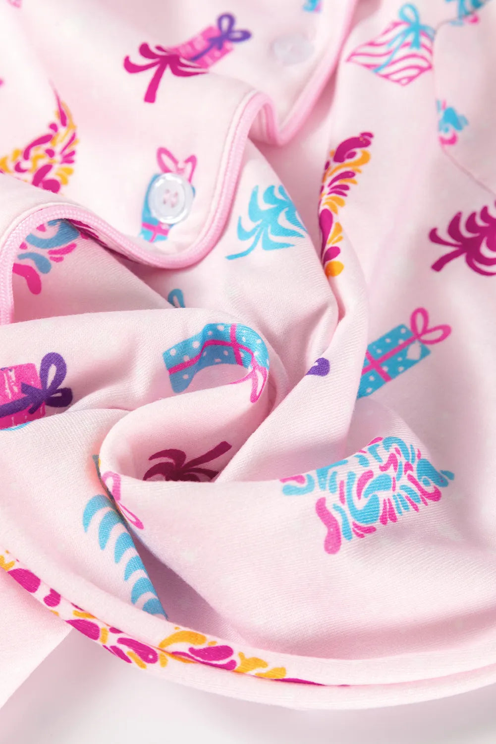 Printed Collared Neck Long Sleeve Lounge Dress 