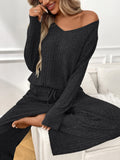 Ribbed Long Sleeve Top and Pants Lounge Set Lingerie & Nightwear