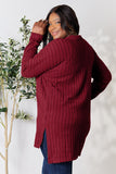 Basic Bae Full Size Ribbed Round Neck Long Sleeve Slit Top 