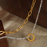 Beaded Double-Layered Titanium Steel Necklace 