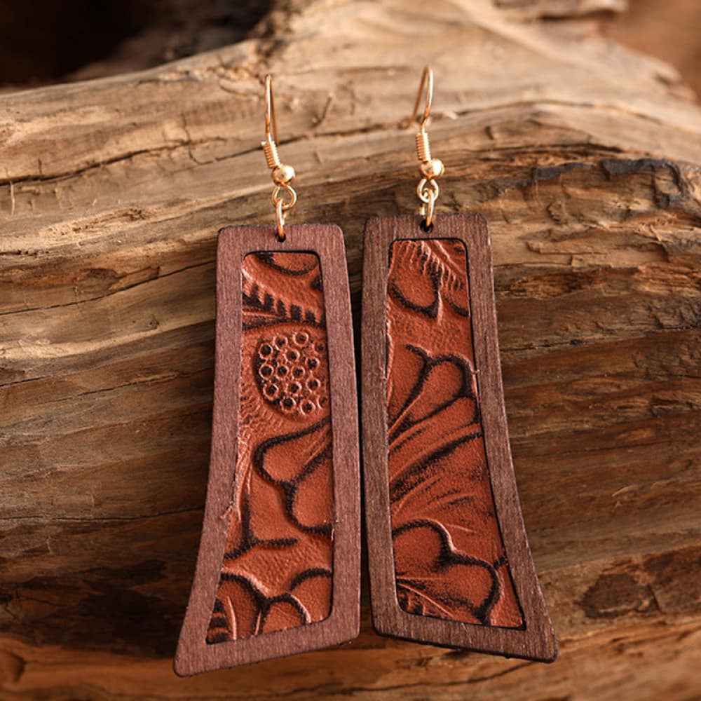 Geometrical Shape Wooden Dangle Earrings 