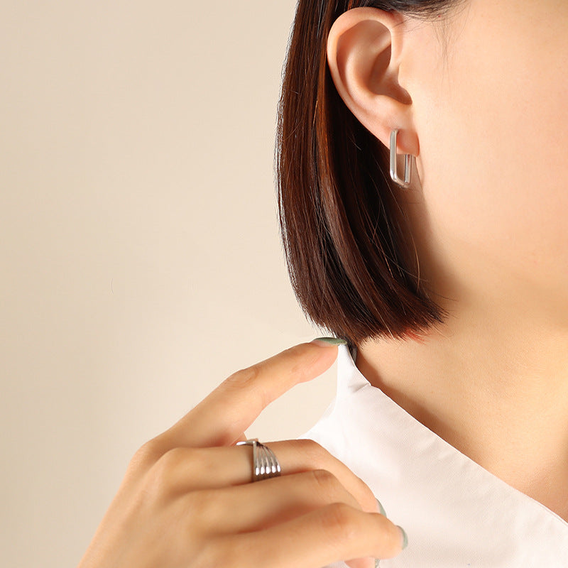 Titanium Steel Geometric Huggie Earrings 