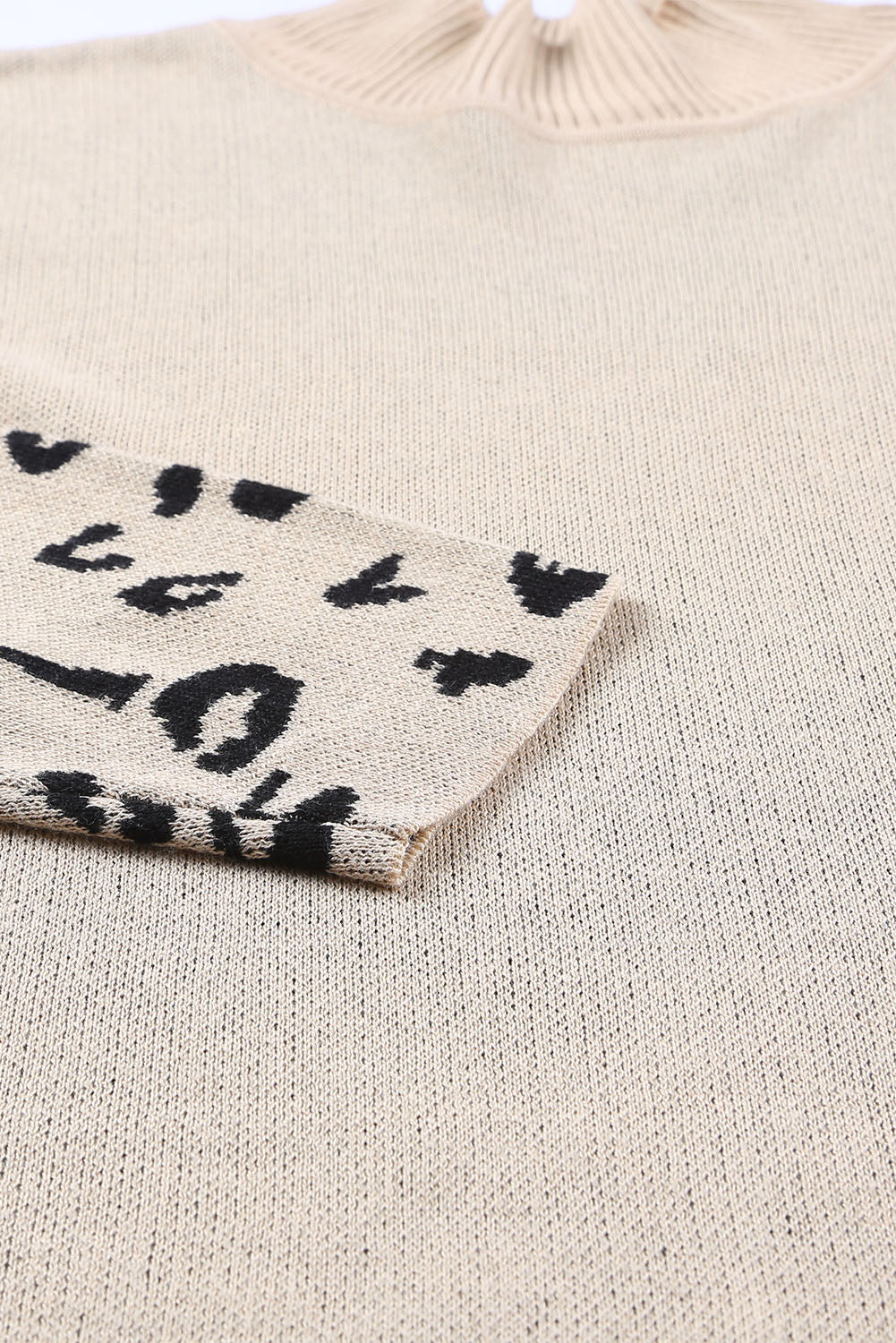 Slit Leopard Mock Neck Dropped Shoulder Sweater 