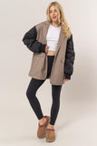 HYFVE Herringbone Mixed Media Contrast Long Sleeve Blazer 