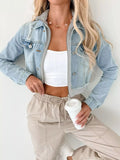 Distressed Zip Up Cropped Hooded Denim Jacket 