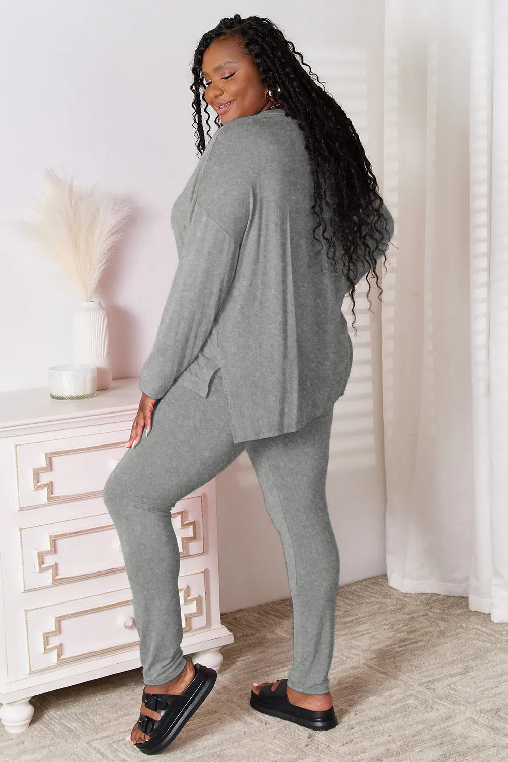 Basic Bae Bamboo Full Size V-Neck Long Sleeve Top and Pants Lounge Set 