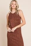 BOMBOM Slit Round Neck Sleeveless Midi Dress Dresses