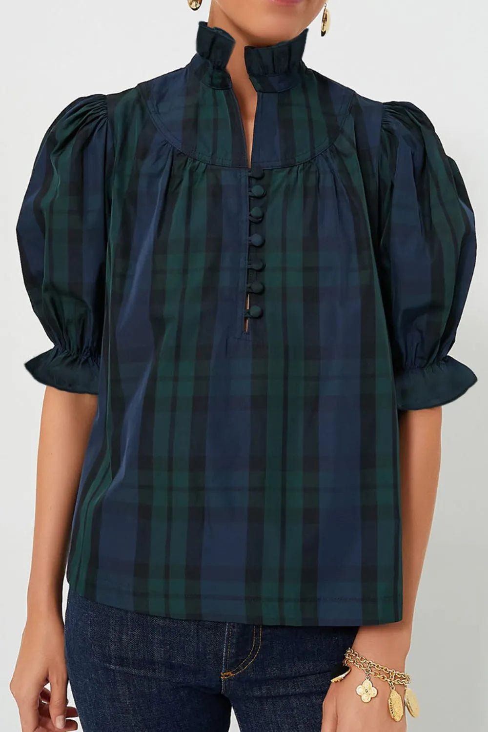 Puff Sleeve Frilled Trim Elegant Blouse 