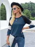 Contrast Striped Round Neck Long Sleeve T-Shirt 