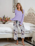 Round Neck Top and Printed Pants Lounge Set Lingerie & Nightwear