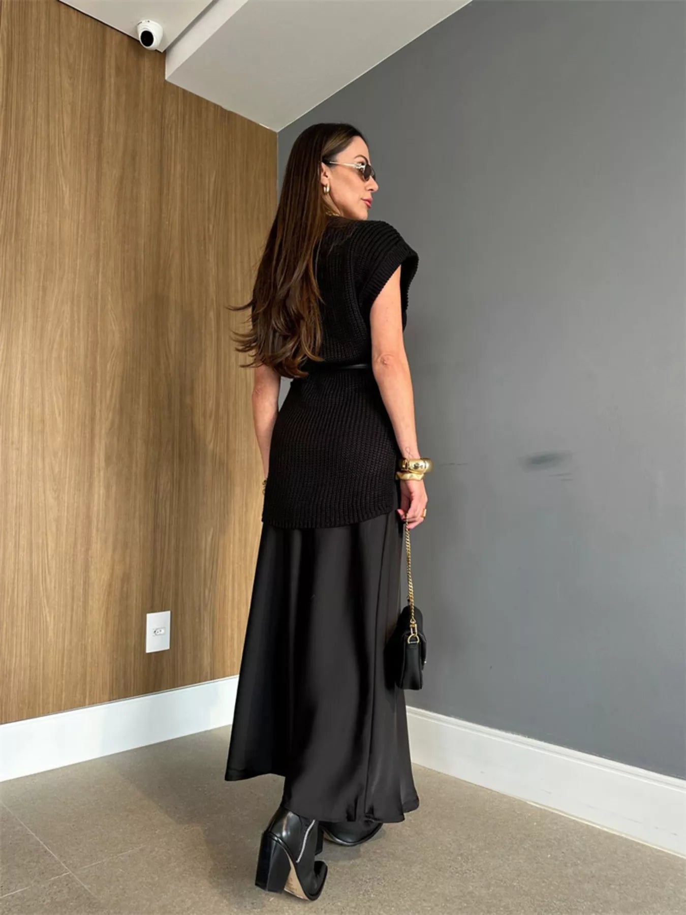 Round Neck Cap Sleeve Sweater Dress 