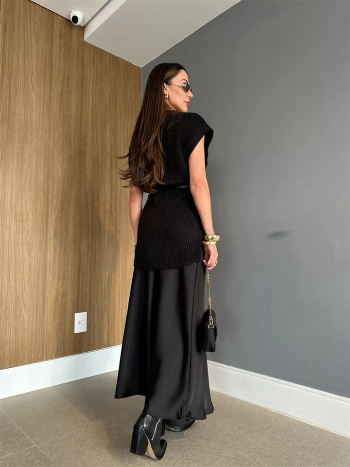 Round Neck Cap Sleeve Sweater Dress 