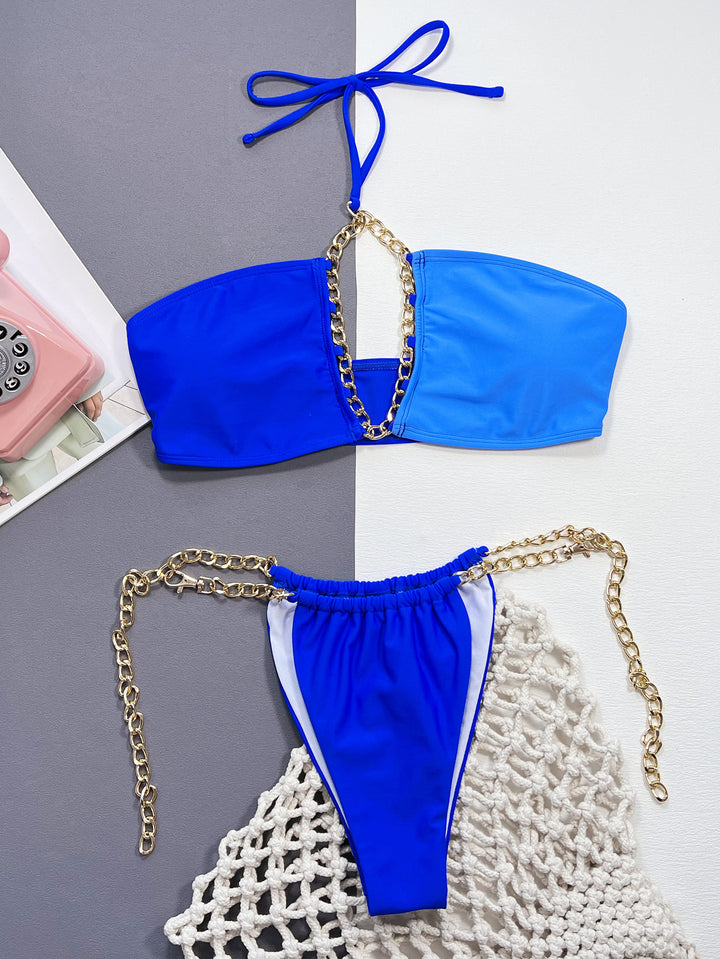 Chain Detail Halter Neck Bikini Set swimwear