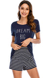 Graphic Round Neck Top and Striped Shorts Lounge Set Lingerie & Nightwear