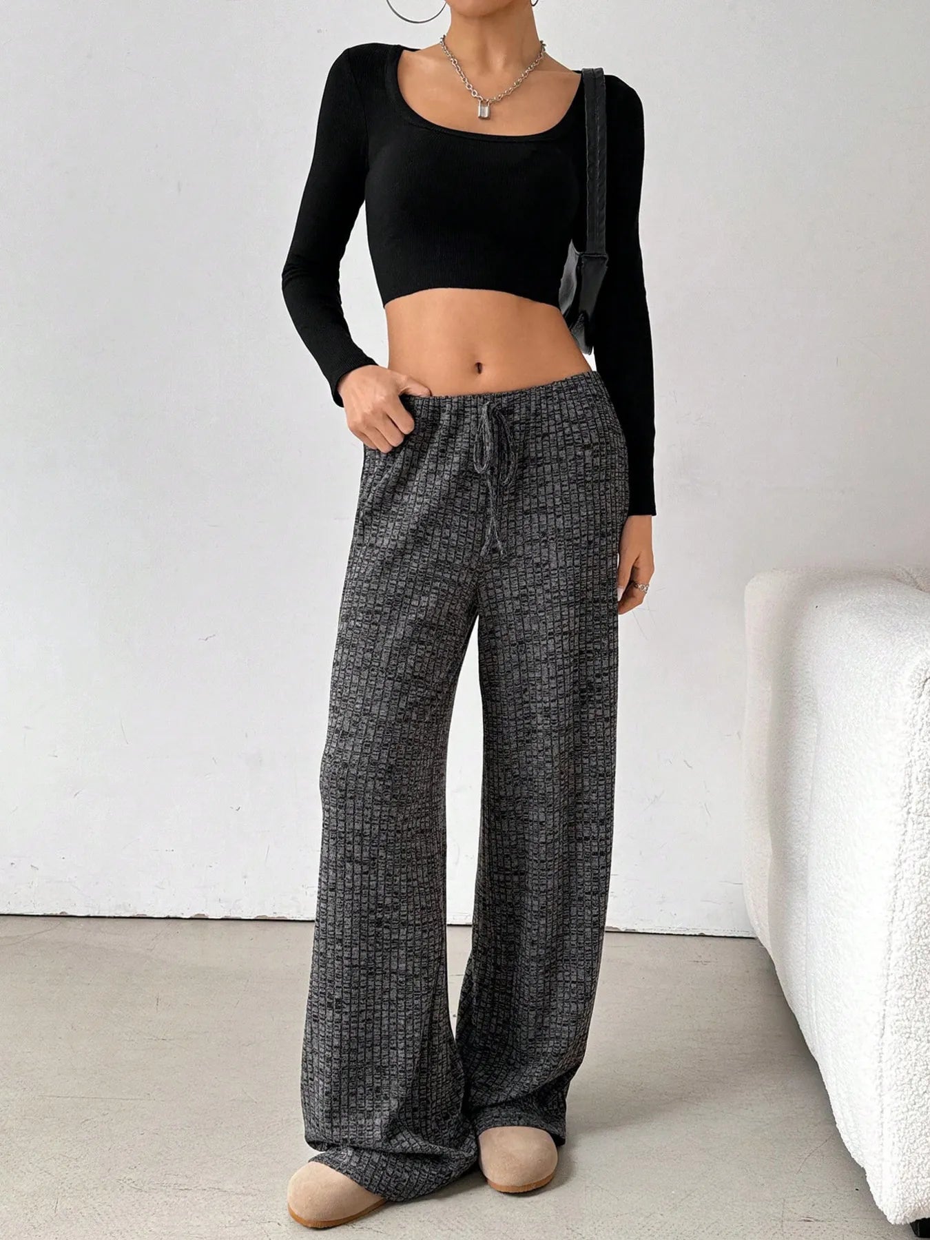 Striped Wide Leg Drawstring Pants 