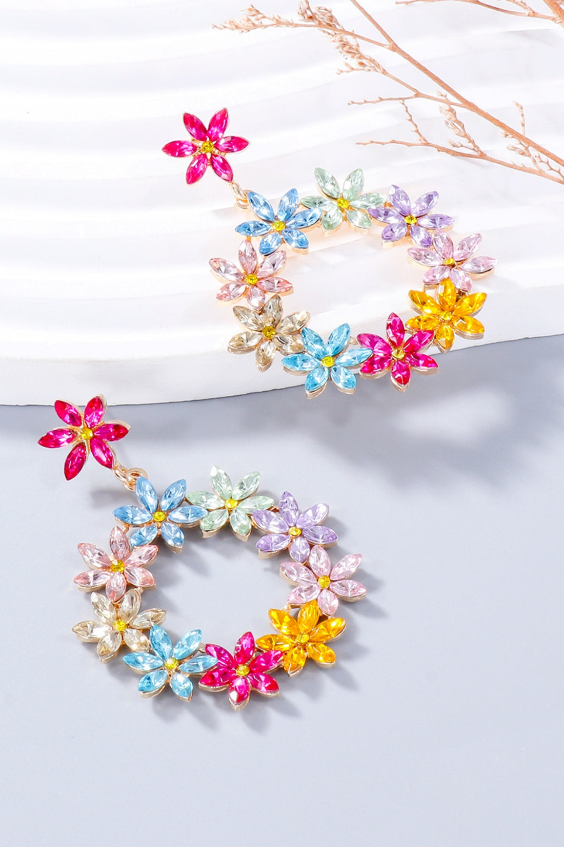 Rhinestone Flower Dangle Earrings 