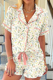 Printed Button Up Short Sleeve Top and Shorts Lounge Set Lingerie & Nightwear