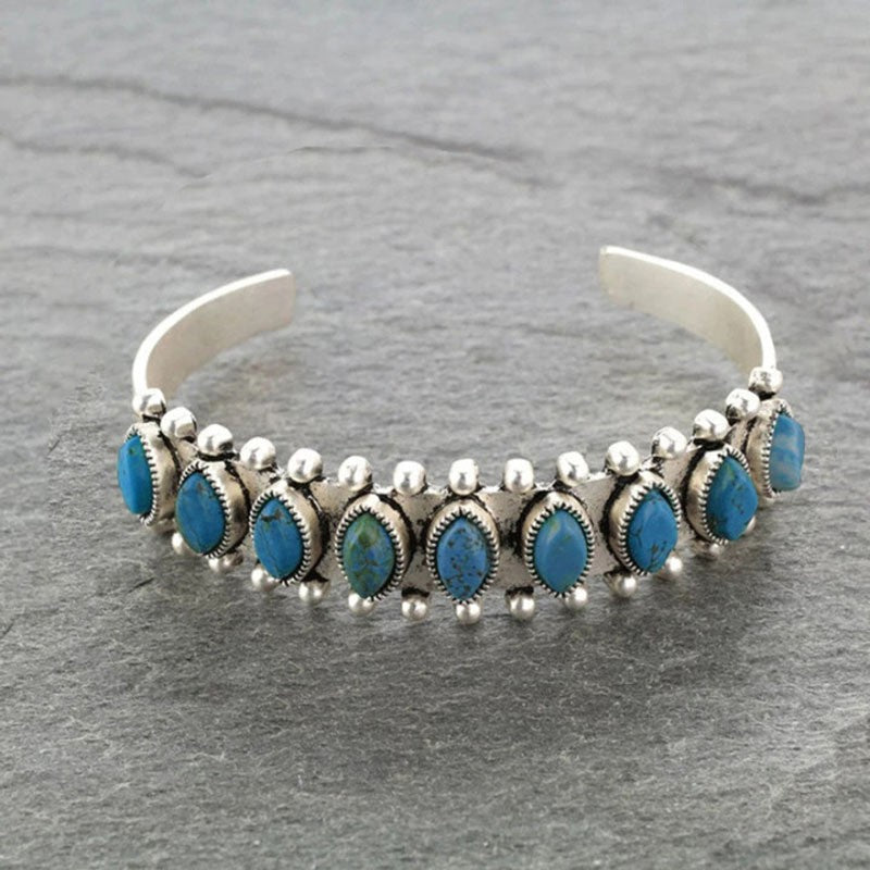 Artificial Turquoise Alloy Open Bracelet 