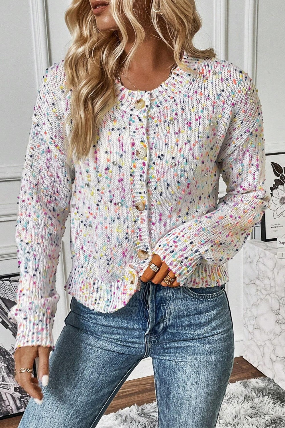 Confetti Button Up Long Sleeve Cardigan 