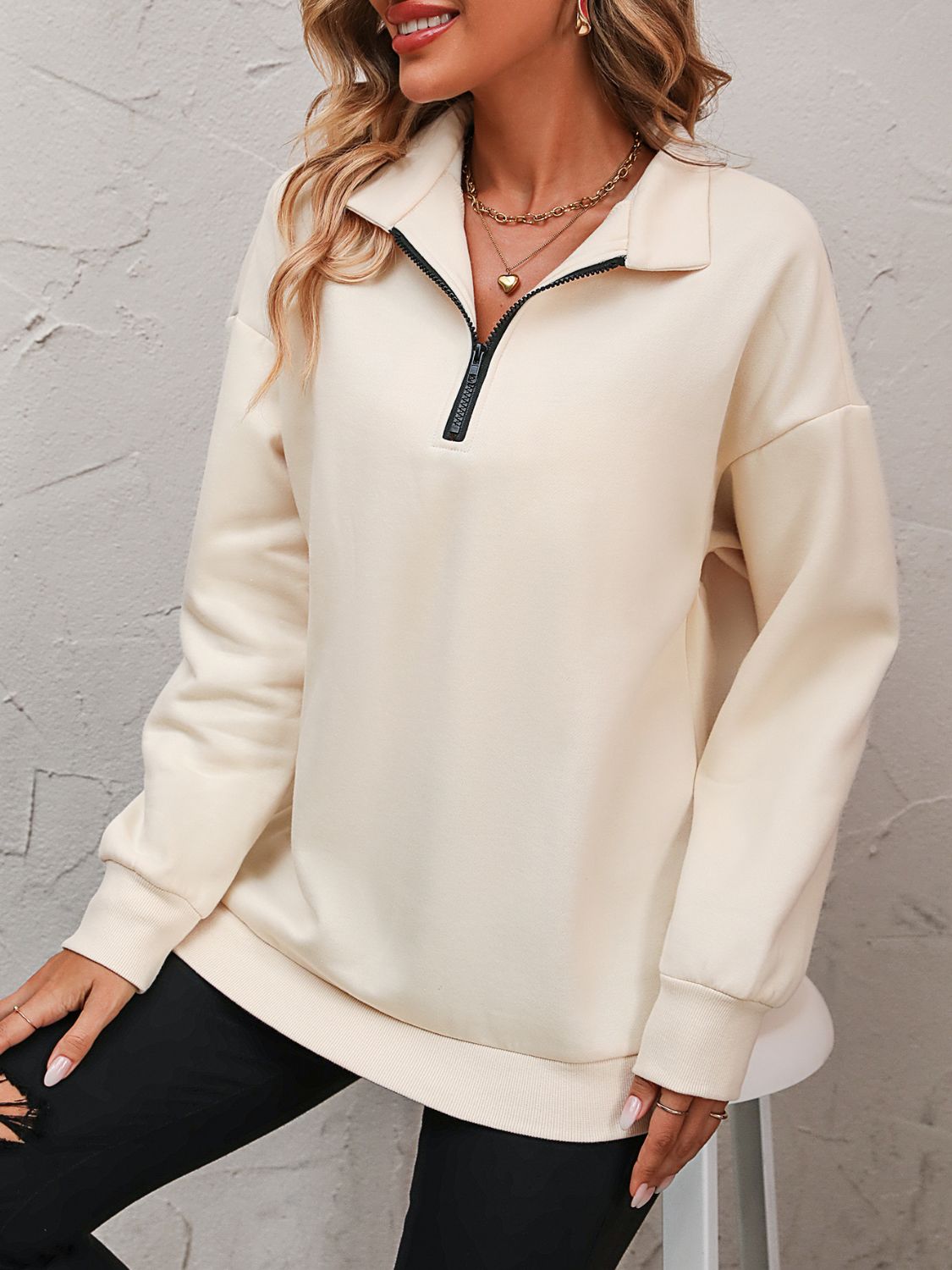 Mandy Zip-Up Dropped Shoulder Sweatshirt 