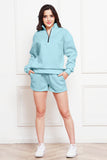 Half Zip Long Sleeve Sweatshirt and Drawstring Shorts Set 
