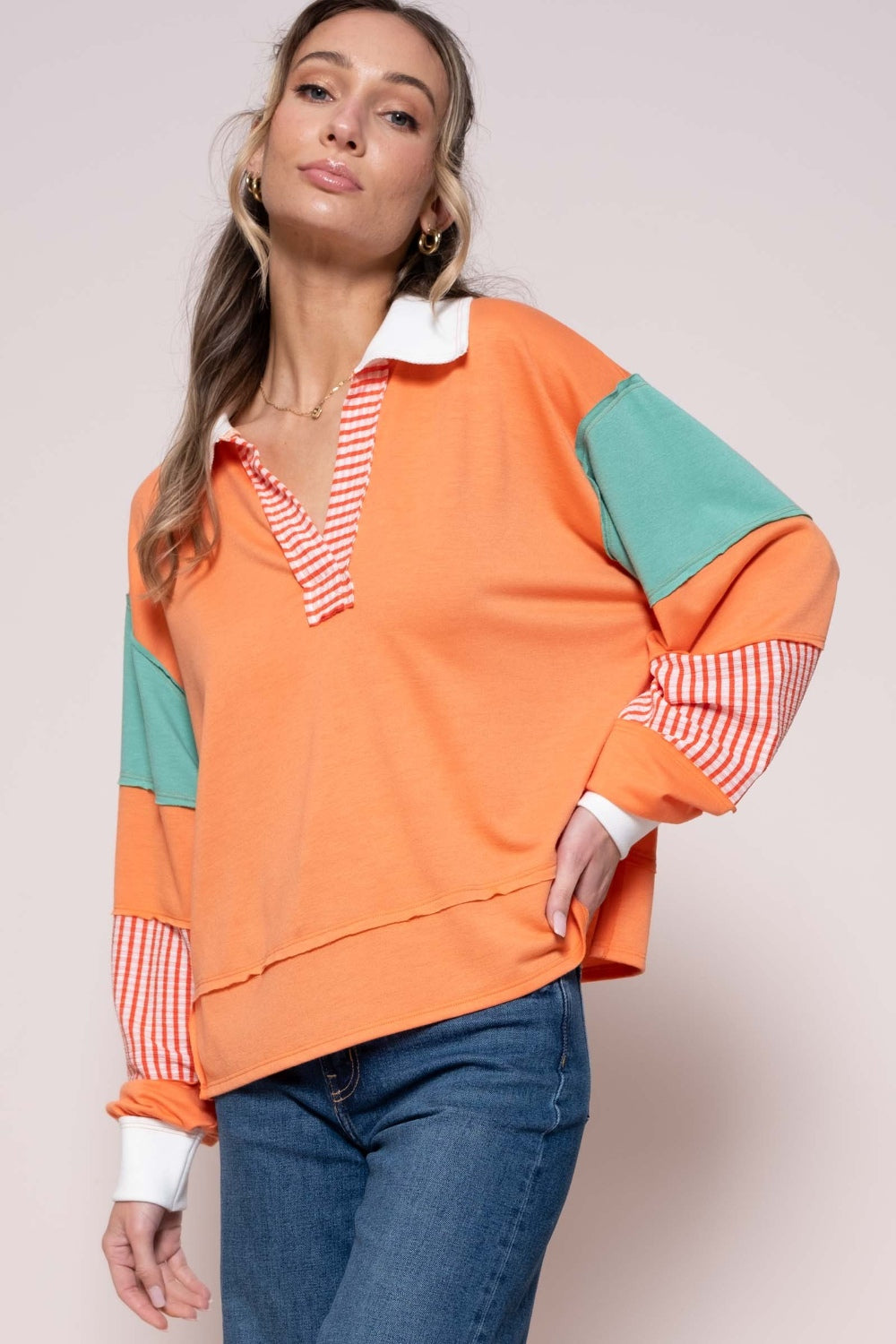 Hailey & Co Color Block Top with Striped Panel 