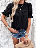 Devine Eyelet Mock Neck Flounce Sleeve Blouse 