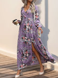 Perfee Slit Printed Surplice Long Sleeve Maxi Dress Dresses