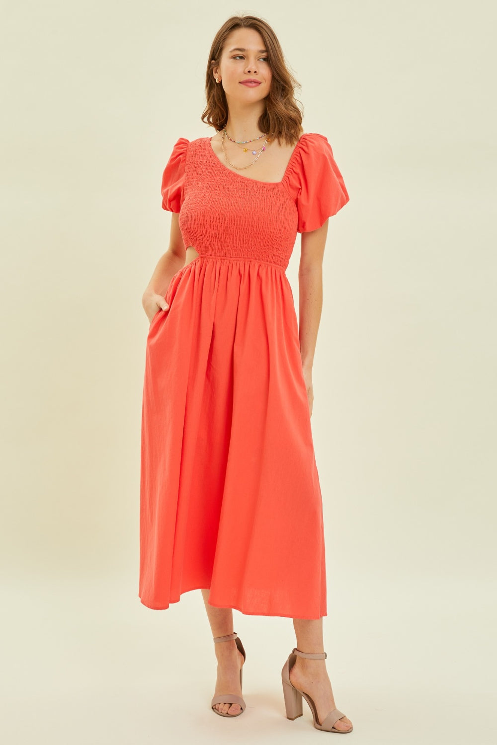 HEYSON Smocked Cutout Midi Dress 