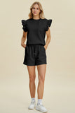 Double Take Full Size Texture Round Neck Ruffle Sleeve Top and Shorts Set 