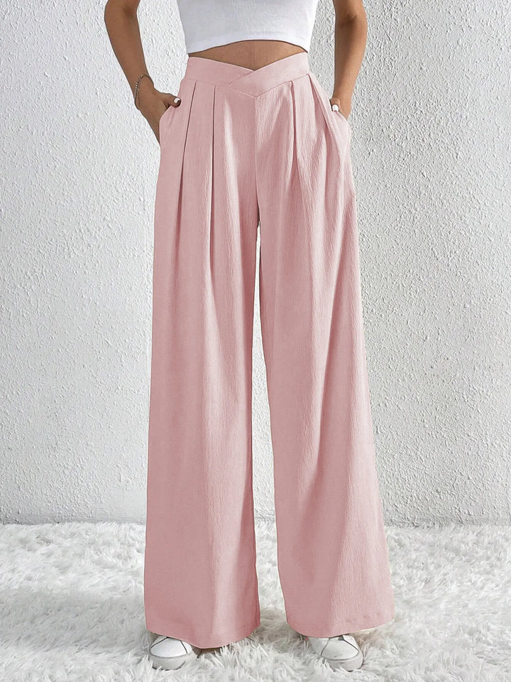 V-Waisted Ruched Front Wide Leg Pants 