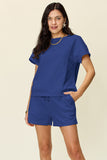 Double Take Full Size Texture Short Sleeve T-Shirt and Drawstring Shorts Set 