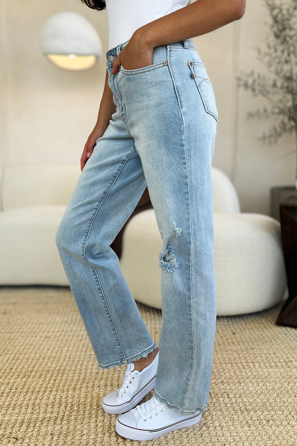Judy Blue Full Size High Waist Distressed Straight Jeans 