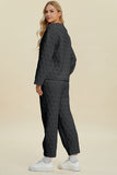 Double Take Full Size Texture Round Neck Long Sleeve Top and Pants Set 