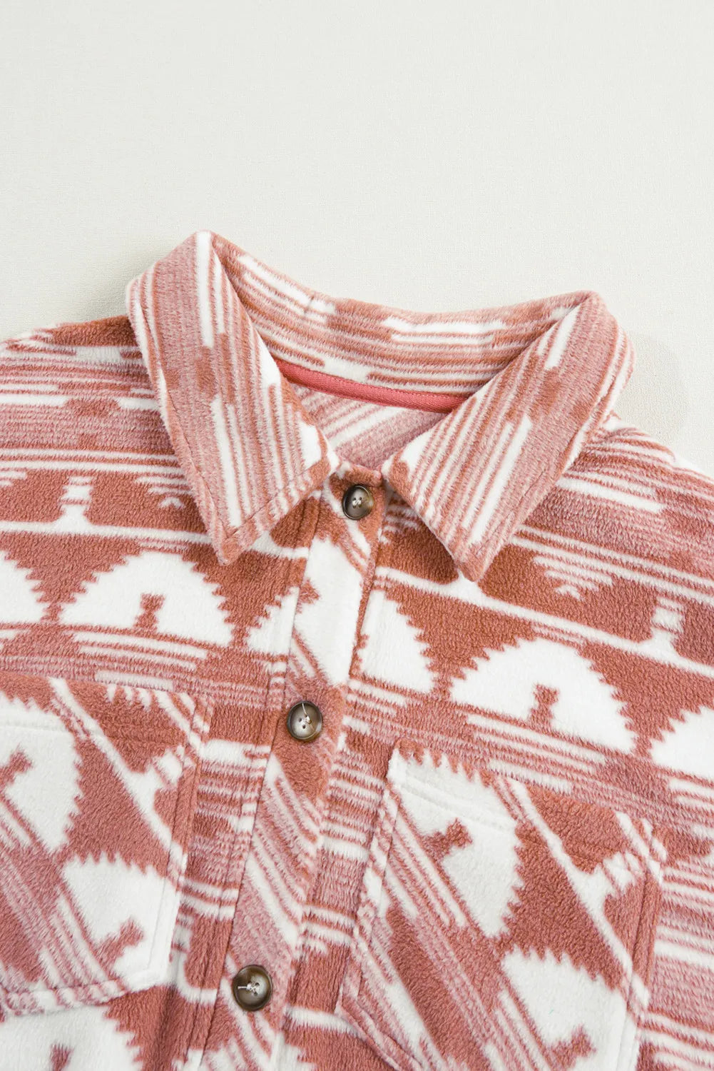 Plus Size Pocketed Printed Collared Neck Jacket 