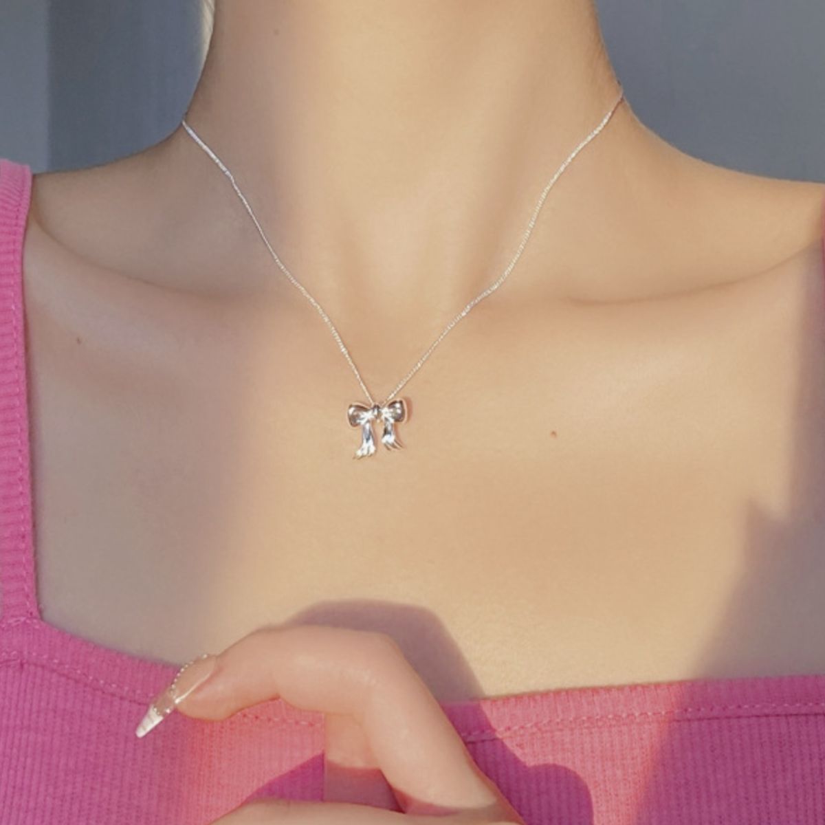 Copper Bow Shape Pendant Necklace 