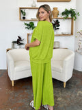 Double Take Full Size Texture Round Neck Short Sleeve T-Shirt and Wide Leg Pants 