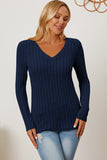 Basic Bae Full Size Ribbed V-Neck Long Sleeve T-Shirt 