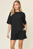 Double Take Basic style Round Neck Solid Set 