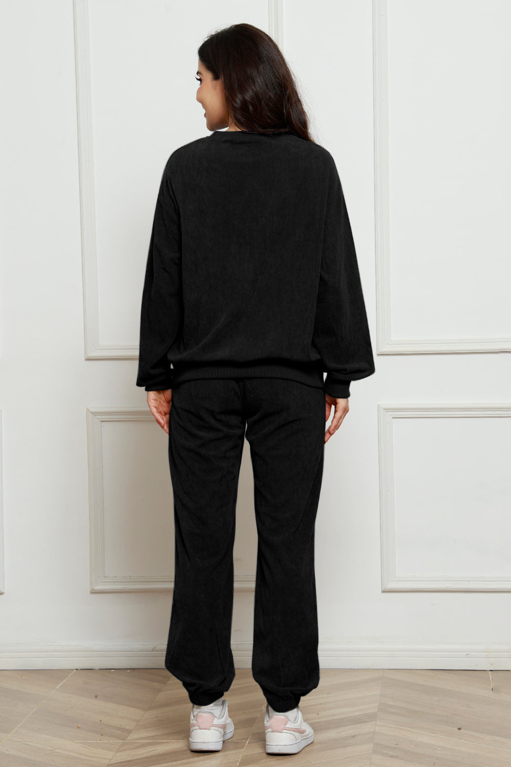 Corduroy Round Neck Sweatshirt and Sweatpants Set 