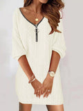 Zip Detail Textured Knit Mini Sweater 