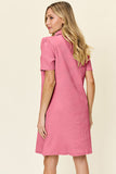 Double Take Full Size Texture Collared Neck Short Sleeve Dress 