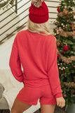 MERRY Round Neck Long Sleeve Top and Shorts Lounge Set 