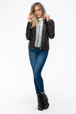 YMI Faux Layered Double-Zipper Jacket with Fuzzy Hood 