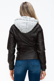 YMI Removable Faux Layered Multi-Pocket Jacket with Fuzzy Hood 