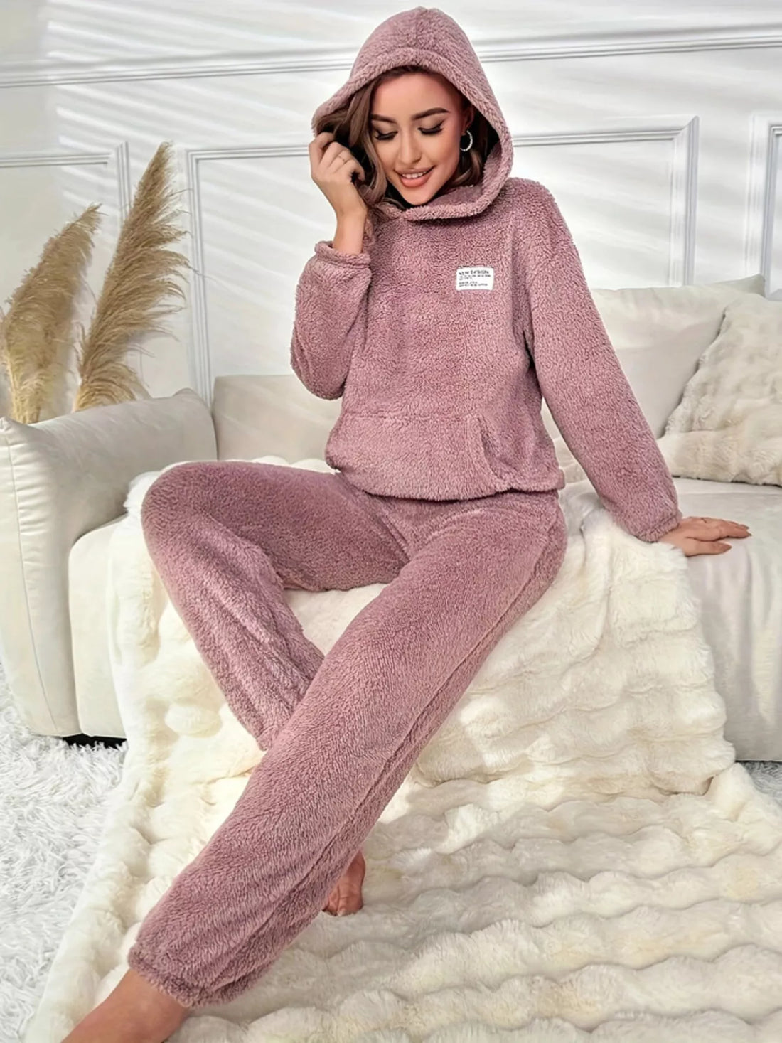 Kangaroo Pocket Long Sleeve Hoodie and Pants Lounge Set Lingerie & Nightwear