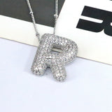 Copper Inlaid Zircon Letter Pendant Necklace 