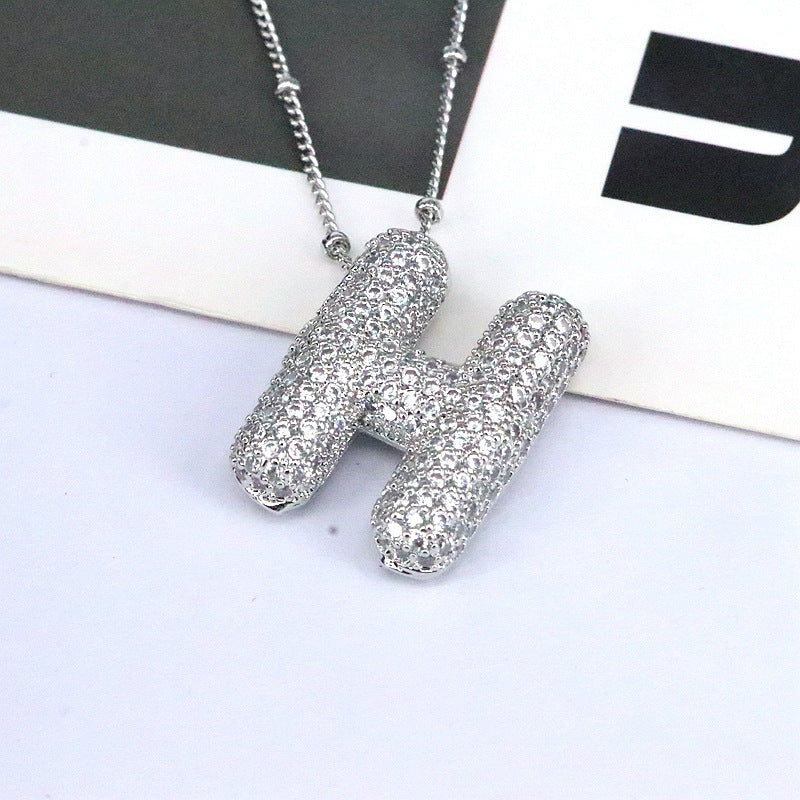 Copper Inlaid Zircon Letter Pendant Necklace 