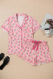 Candy Cane Collared Neck Top and Shorts Lounge Set Lingerie & Nightwear