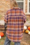 Plus Size Plaid Collared Neck Long Sleeve Jacket 